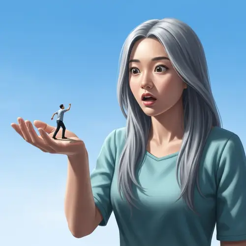 Giantess of East Asian Descent and Tiny Caucasian Figure