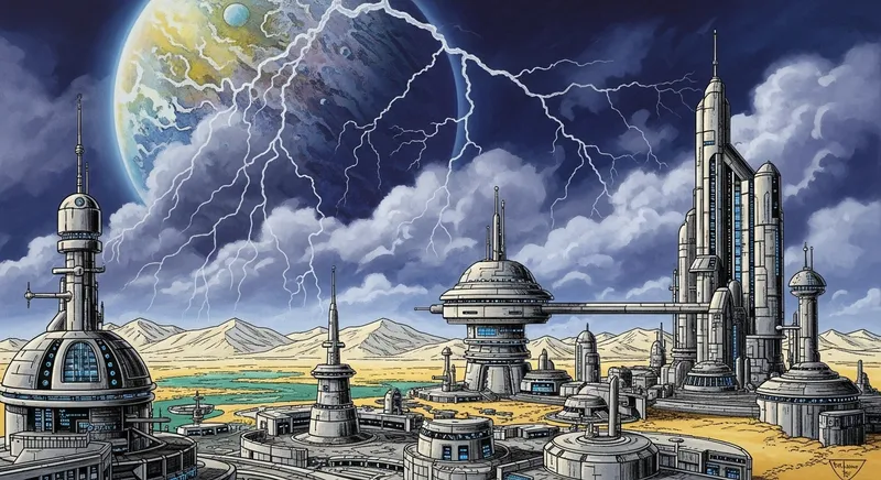 Dune Thunderstorm: Futuristic Cityscape | Sci-Fi Artistic Spectacle