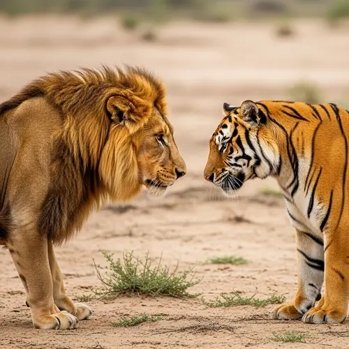 Lion vs Tiger: Majestic Standoff in African Desert