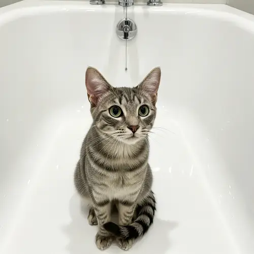 Curious Cat in an Empty Bathtub