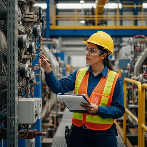 Hispanic Female Worker Safety Inspection - Ensuring Secure Workplace