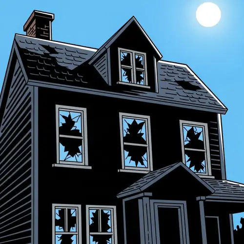 Comic Style House Artwork - Dark Colors, Broken Windows