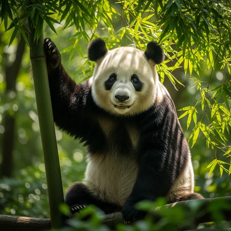 Adorable Panda Relaxing in Bamboo Forest