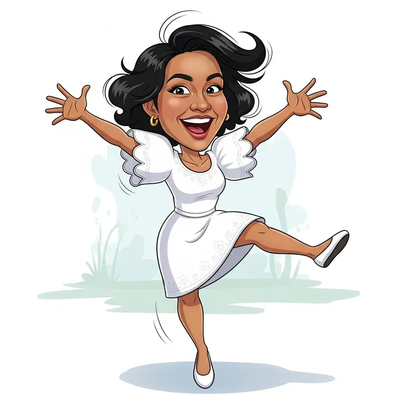 Fun Filipiniana Dress Caricature: Dynamic Female Character