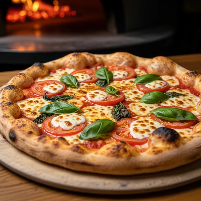 Delicious Wood-Fired Pizza with Fresh Toppings