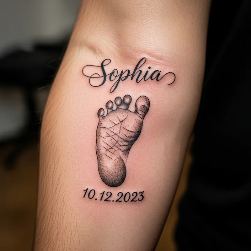 Baby Footprint & Name Tattoo Ideas