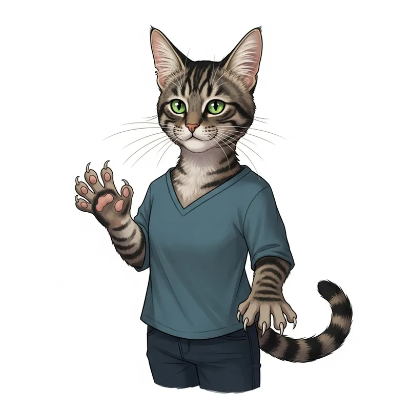 Fantastical Human-Cat Hybrid Illustration Fantastical Human-Cat Hybrid Illustration