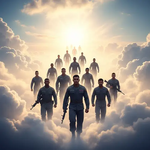 Divine Scene: Soldiers Ascending into the Radiant Sky