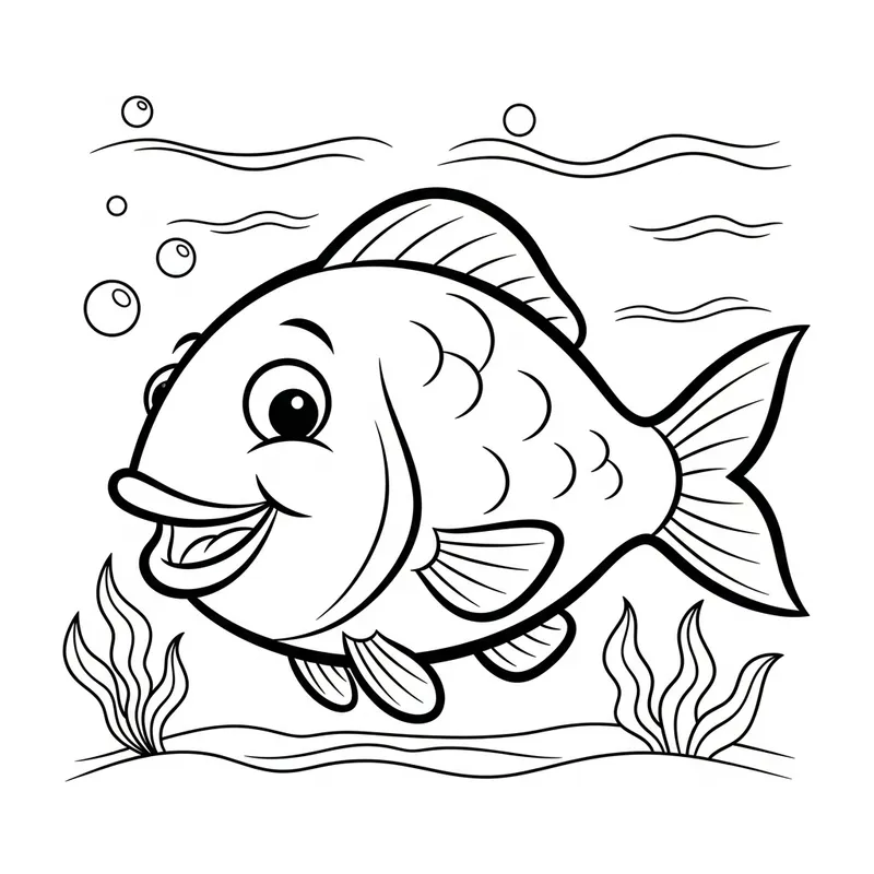 Playful Fish Coloring Page for Kids | Classic Children's Book Style