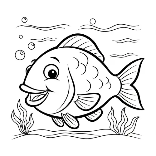 Fun & Playful Cartoon Fish Sketch for Kids Coloring | Classic Style