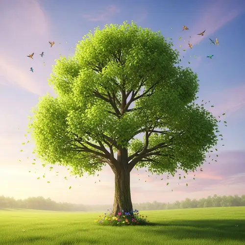 Majestic Tree in Tranquil Forest: Strength and Resilience