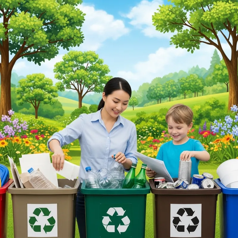 Vivid Recycling Scene with Colorful Bins