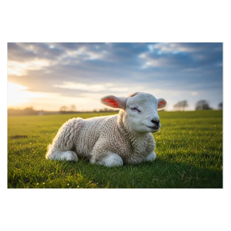 Serene Sleeping Lamb on Green Pasture
