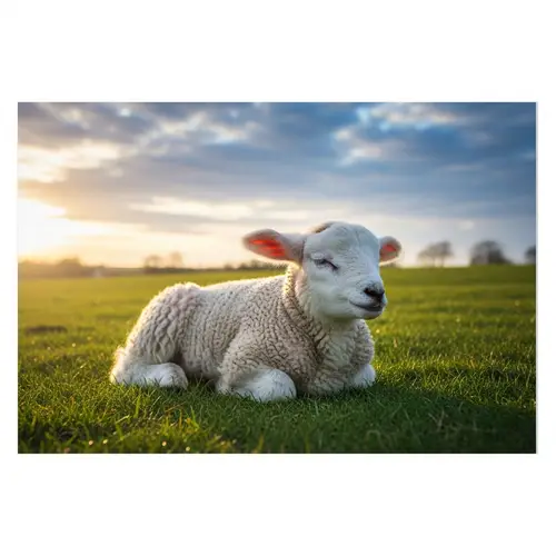 Tranquil Sleeping Lamb on Lush Green Pasture