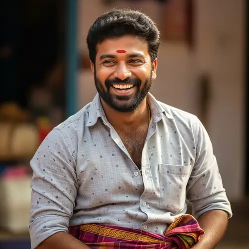 Handsome South Indian Man in Traditional Lungi and Shirt