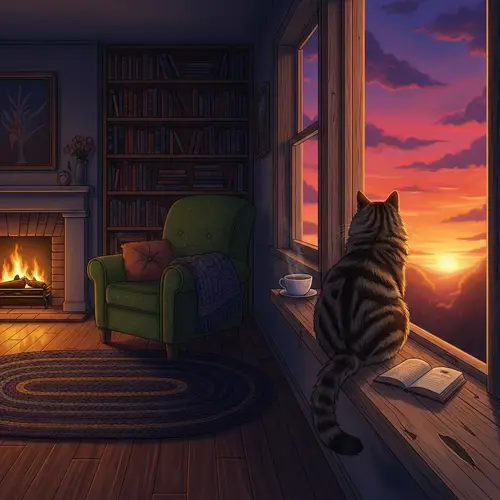 Cozy Sunset View with House Cat