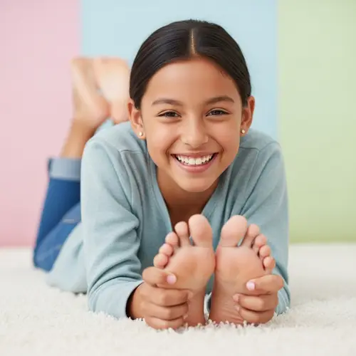 Joyful 18-Year-Old Hispanic Girl Playfully Tickled on White Carpet