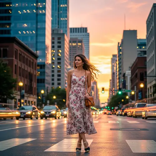 Stylish Summer Sunset City Street Fashion