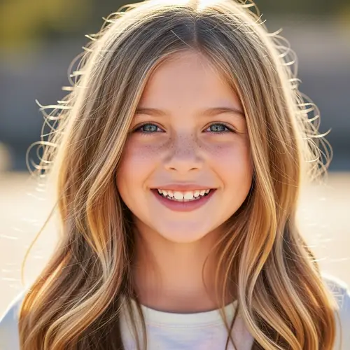 Caucasian Blond Girl Smiling with Long Hair