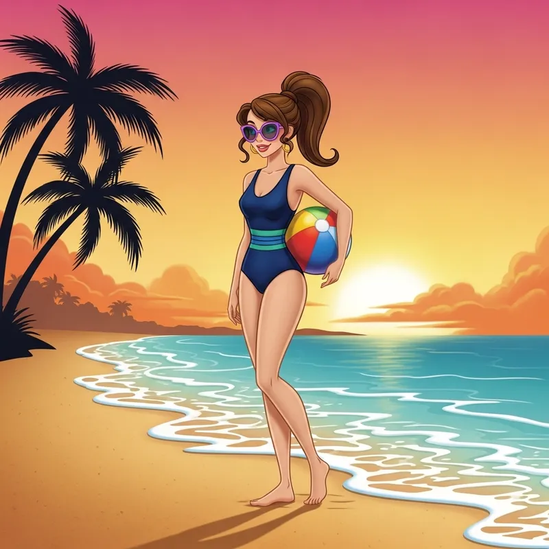 Disney Style Woman in Bikini at Sunset Beach Disney Style Woman in Bikini at Sunset Beach