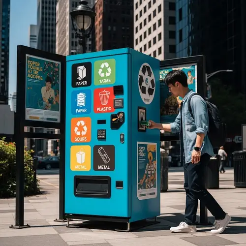 Innovative Recycling Vending Machine on City Sidewalk