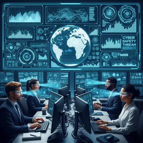 Futuristic Cybersecurity Scene with Diverse Specialists