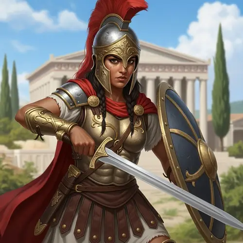 Female Warrior in Ancient Greek Armor with Sword