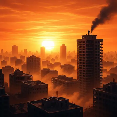 Vivid Sunset Urban Landscape Painting