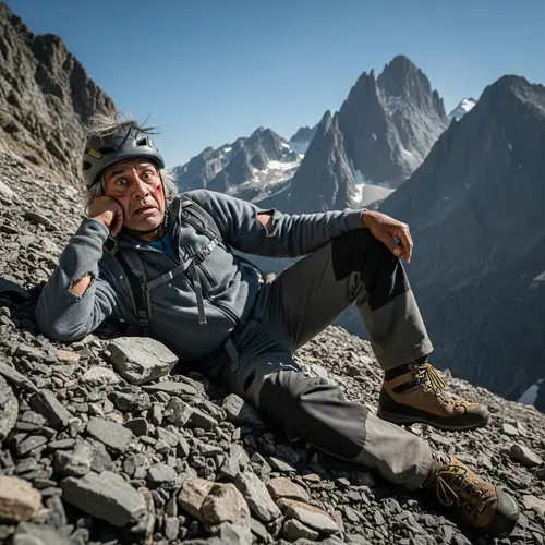 Dramatic Scene: Elderly South Asian Man Falls from Rocky Mountain