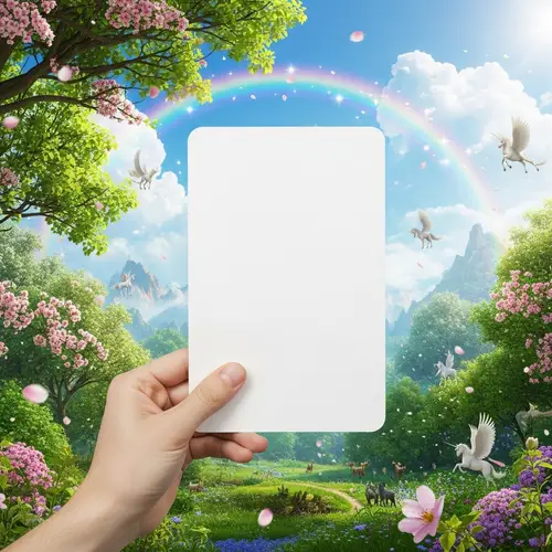 Vertical White Card on Fabulous Mythical Spring Background