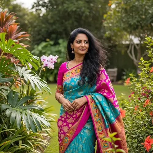 South Asian Woman in Vibrant Saree | Cultural Beauty