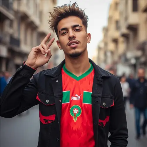 Stylish Young Man in Moroccan Soccer Team Jersey
