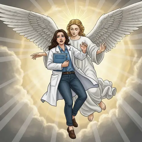 Frightened Medical Student Lifted by Angel | Hopeful Scene
