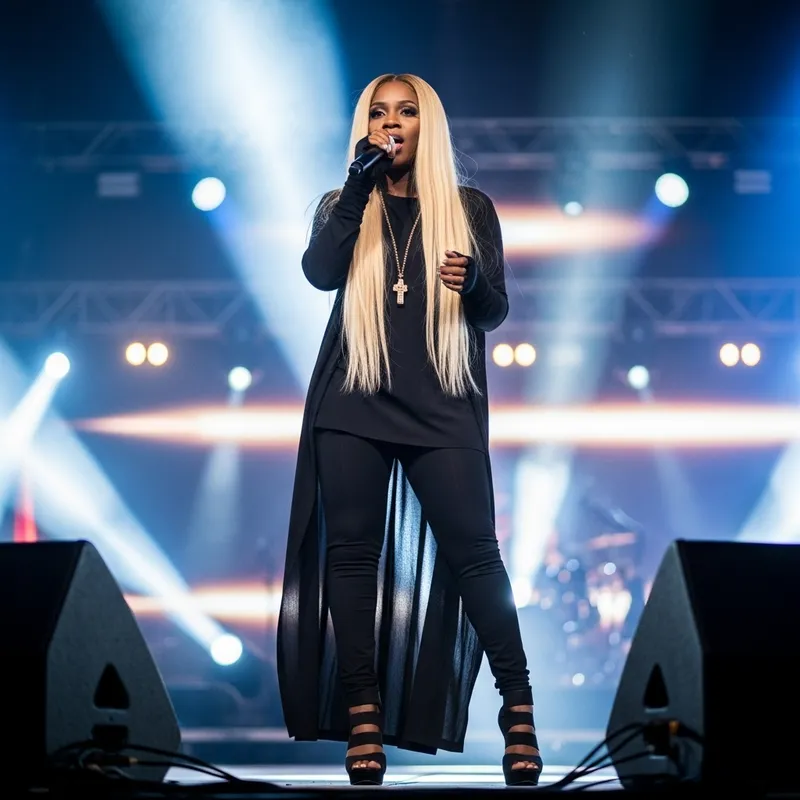 Nicki Minaj in Stylish Black Outfit with Blonde Hair