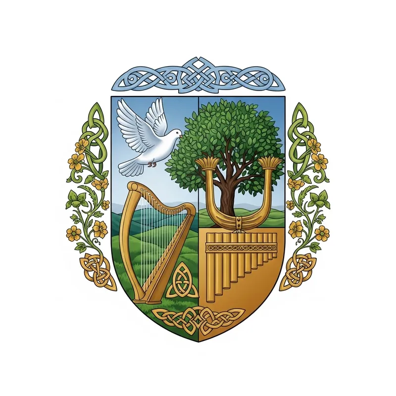 Family Crest of Harmony: Music, Dove, and Tree