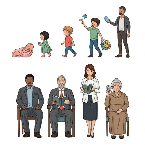 Stages of Human Growth - Illustrated Progression from Newborn to Elderly