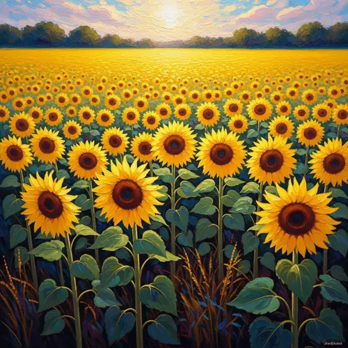 Impressionist Sunflower Field Painting