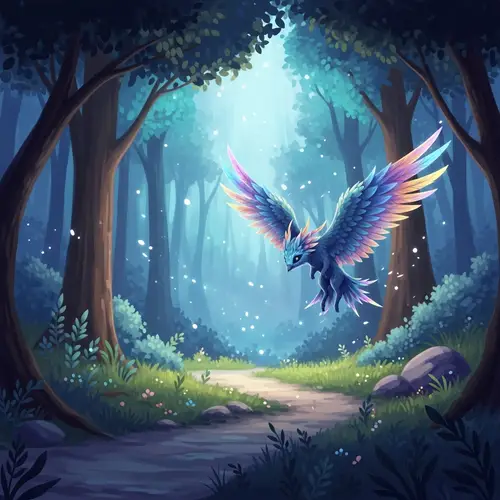 Mythical Creature Soaring Over Magical Forest