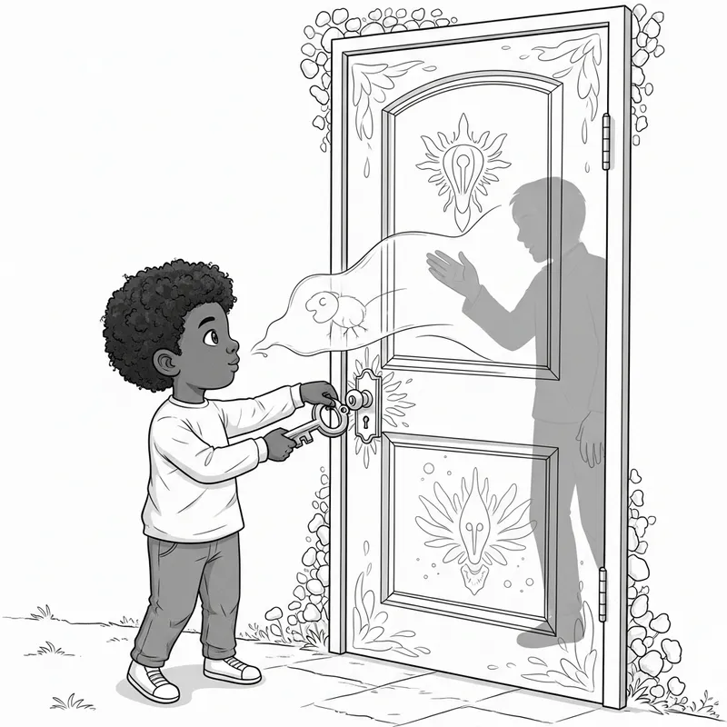 Child Coloring Page: Unlocking Imaginary Door to Talk with Deceased