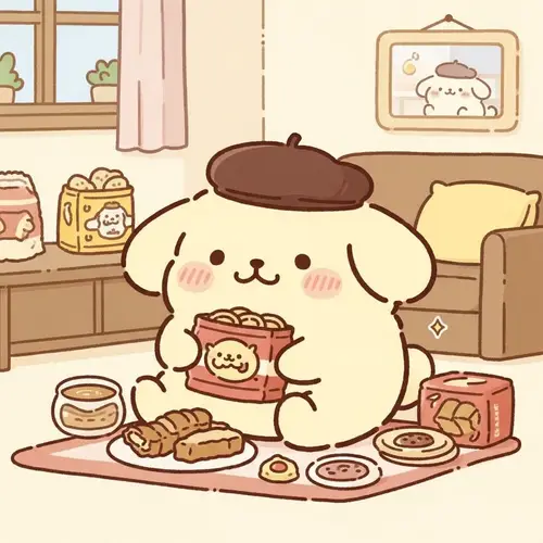 Adorable Pompompurin: Cream Puppy Character with Brown Beret