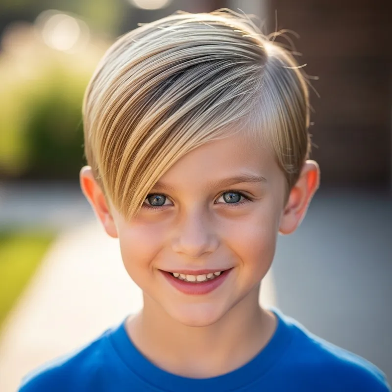 Unusual Blonde Boy with Meticulous Comb Over Hairstyle