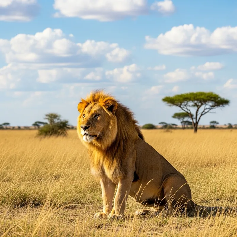 Majestic Lion in Sunlit Savannah - Capturing Nature's Beauty and Power