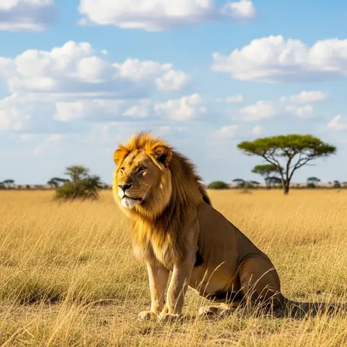Majestic Lion in Sun-lit Savannah