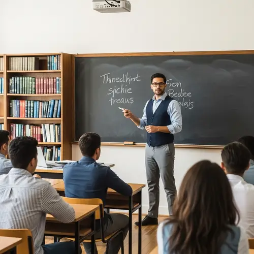 Diverse College Classroom Lecture on Blackboard | Academic Setting