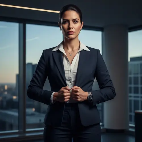 Serious Hispanic Woman Exuding Strength and Authority