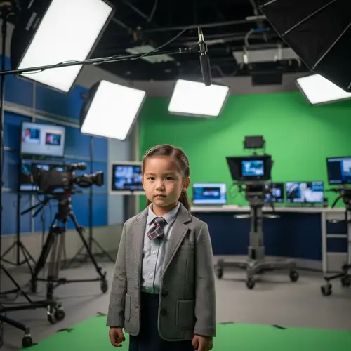 4-Year-Old Asian Girl in News Studio | Professional Setup