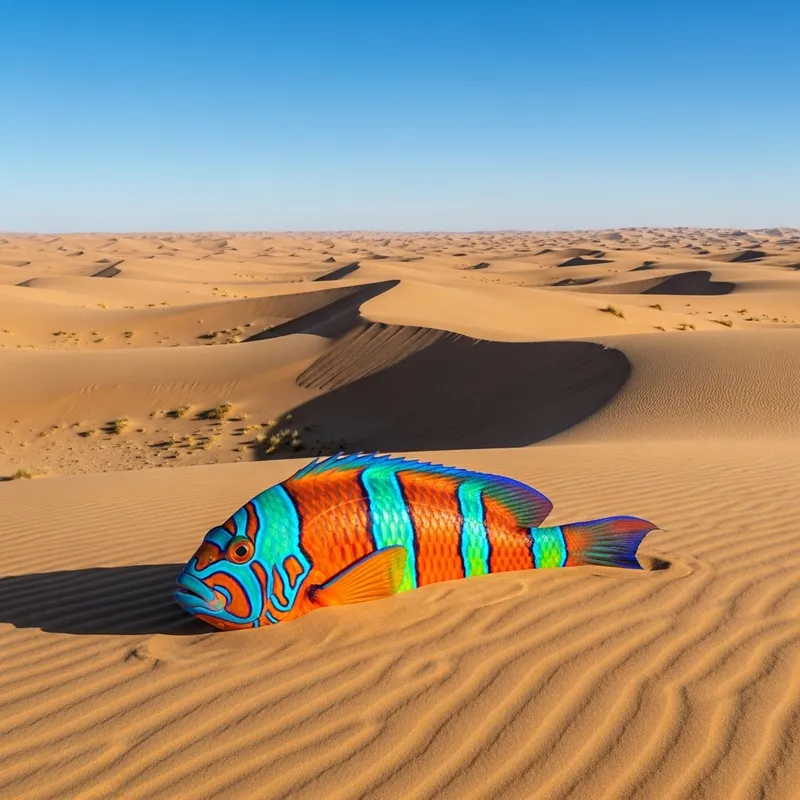 Colorful Fish in Desert Scene