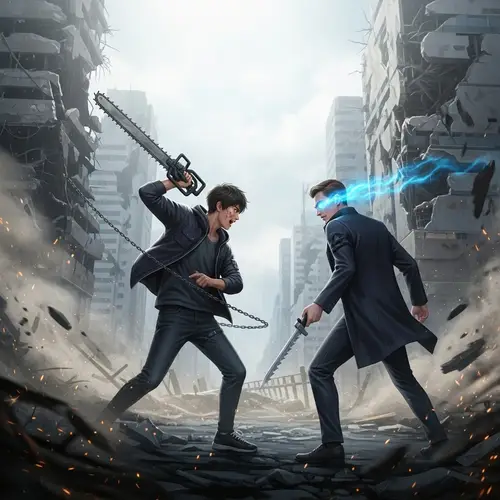 Epic Battle: Denji vs. Satoru Gojo | Modern Ruins Scene