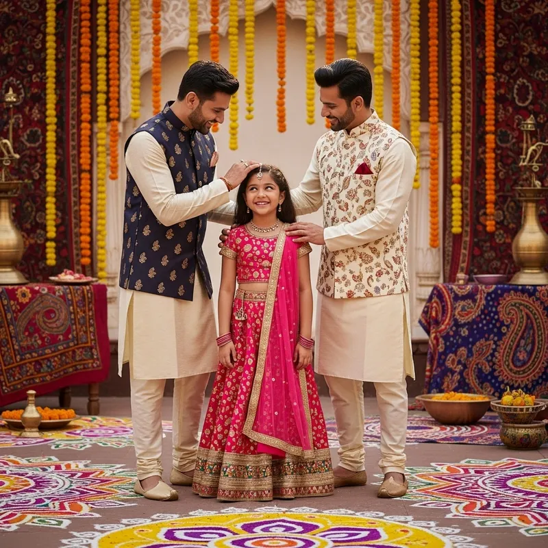 Indian Cultural Romance: Girl Between Two Men in Traditional Attire