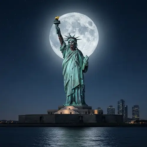 Disfigured Zombie Statue of Liberty - Eerie Transformation